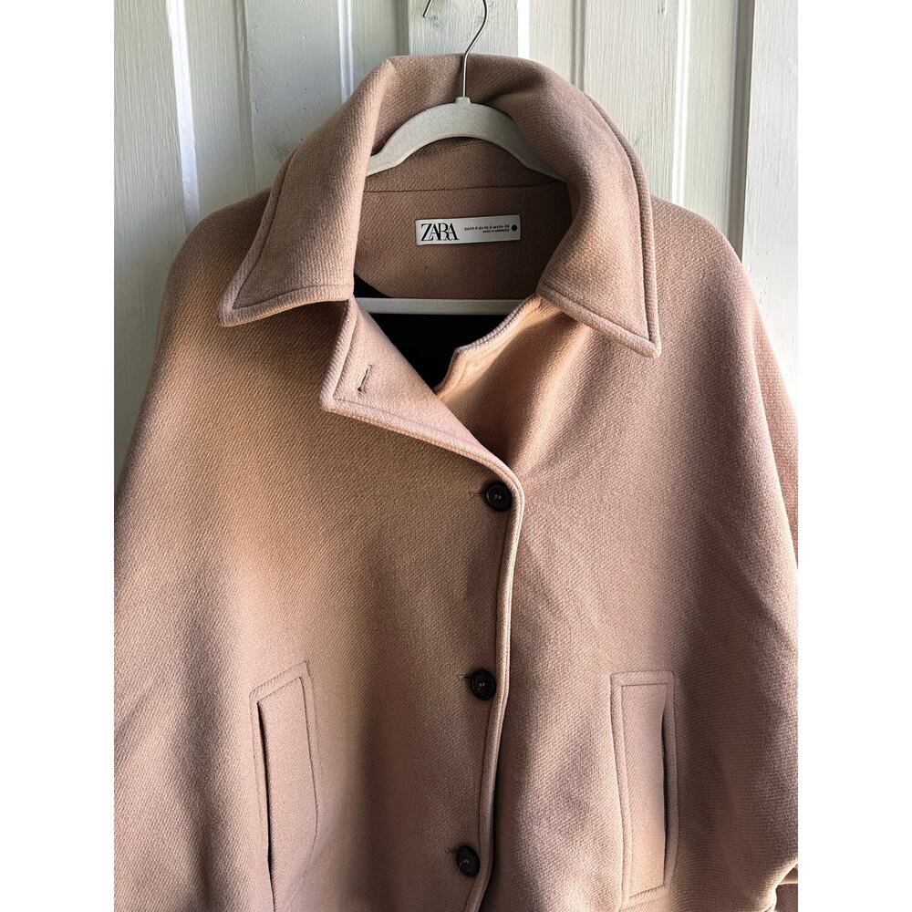 Zara Wool Blend Cape Coat Camel XS/S Oversized Cocoon Jacket 75% Wool - Picture 3 of 8